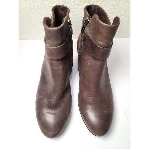 Ecco Brown Leather Ankle Heel Boots Strap & Side Zipper Closure Size 39 - Picture 2 of 13